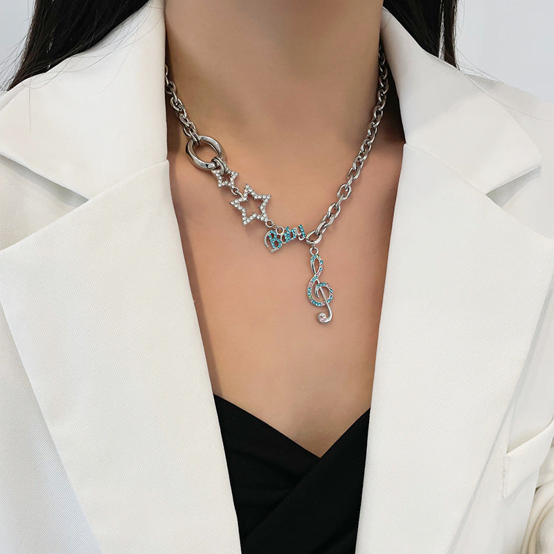 Sweet Cool Personality Note Star Necklace Female Light Luxury Niche Instagram Hip Hop