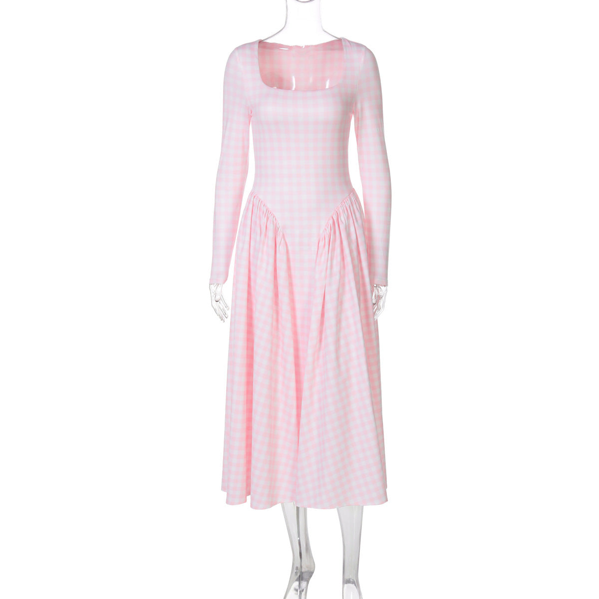 Jupe écossaise sexy, robe tendance taille haute à manches longues amples