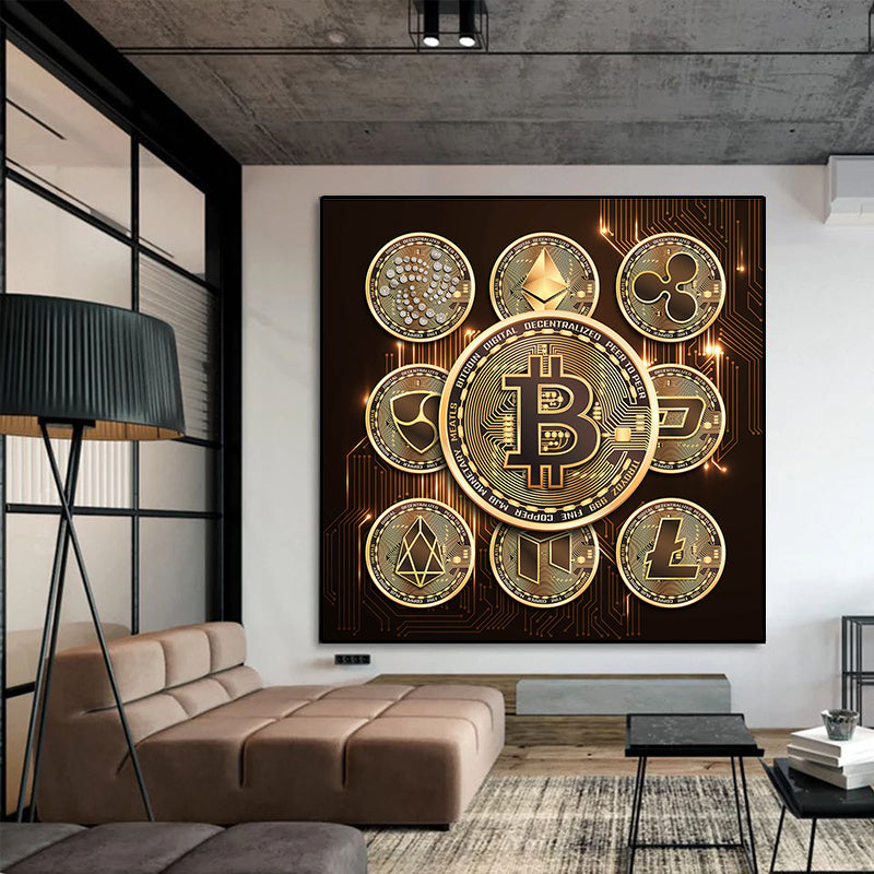 Bitcoin Painting On Canvas Of Large Size Currency Scandinavian Style Posters