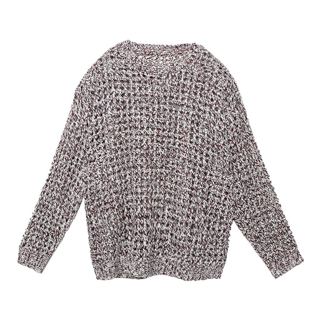 American Show Mixed Color Design Hollow Long Sleeve Sweater