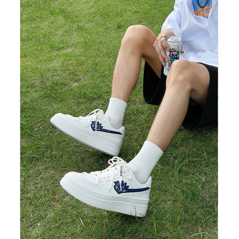White Shoes Men's Double Bottom Breathable Platform Sneakers