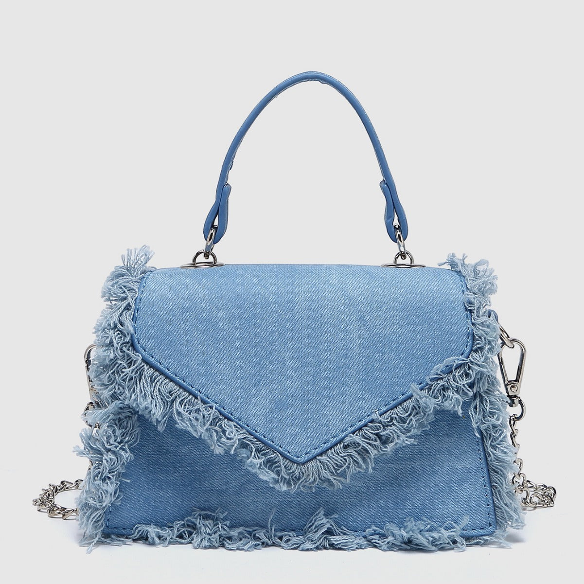Mini sac à bandoulière rétro à pompon bleu denim
