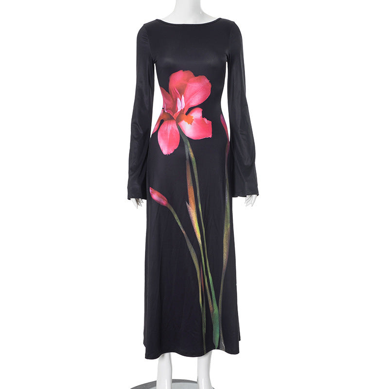 Abito a maniche lunghe con stampa floreale per le feste