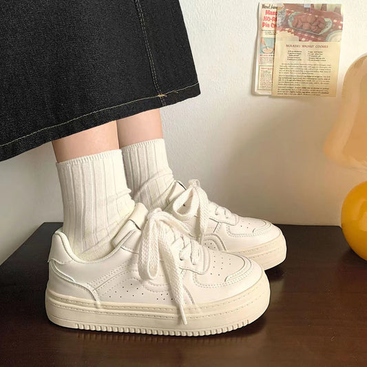 Women's Thick Bottom Height Increasing Breathable White Casual Shoes