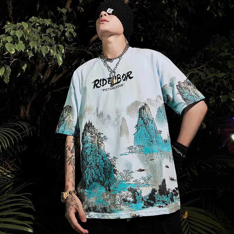 Crane Short-sleeved Male Loose Half-sleeved Hip-hop Hip-hop Ins Couple Wear T-shirt Tide Brand Top