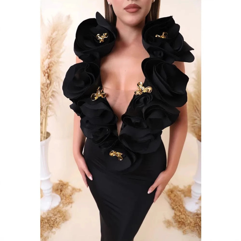 Three-dimensional Flower Sexy Dress Euros