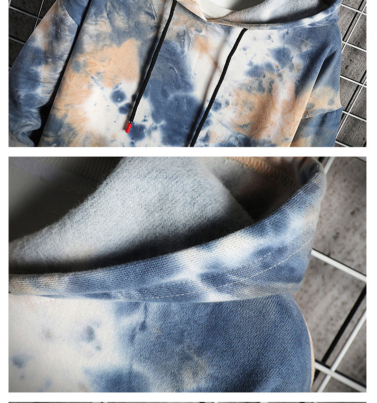 Autumn loose tie-dye color matching hooded sweater