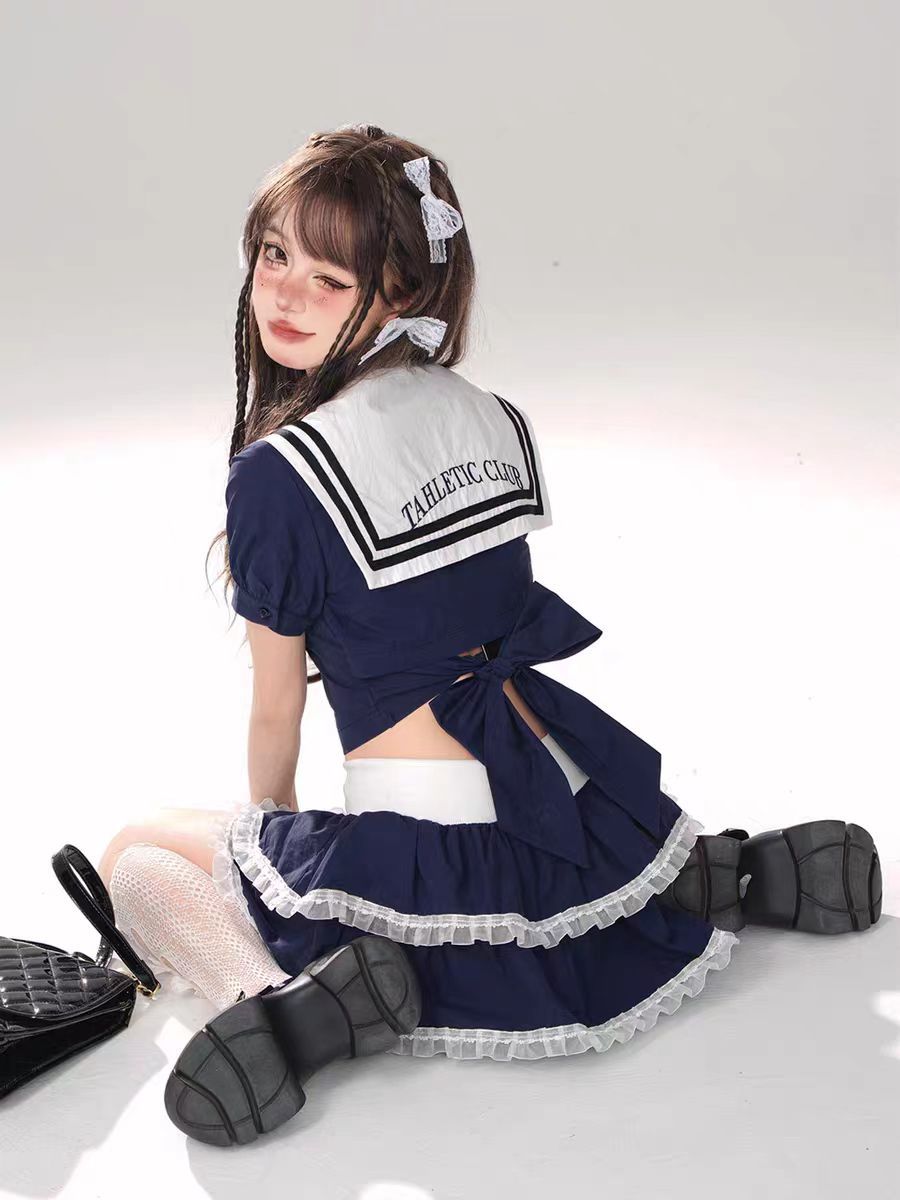 Sweet Sailor Suit Suit Women's White Slimming Top Skirt