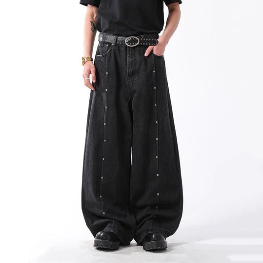 New Mens American-style Vintage Distressed Straight-leg Denim Jeans With Rivets And A Washed Finish