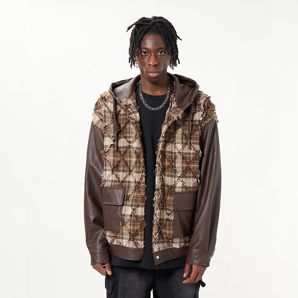 Manteau deux pièces en simili cuir PU avec coutures contrastées