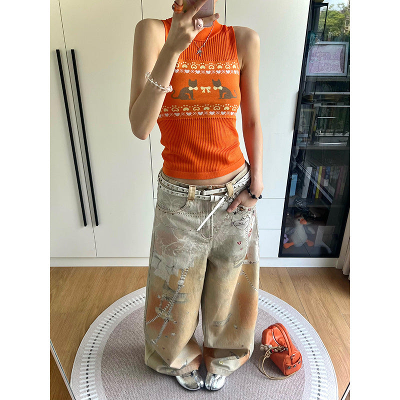 Jeans imprimés à jet d'encre couleur