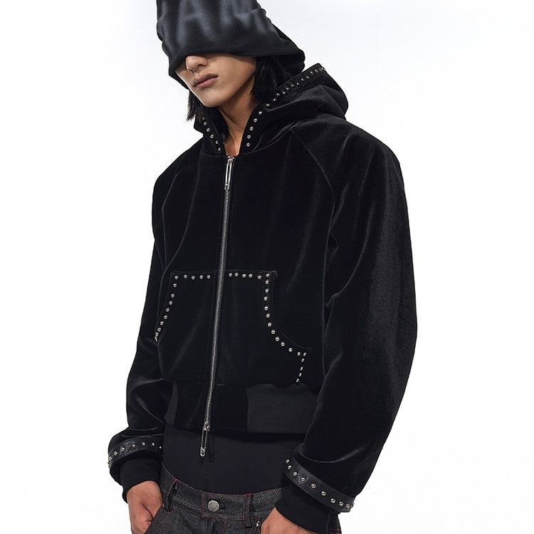 Gold Velvet Short Type Hooded Jacket