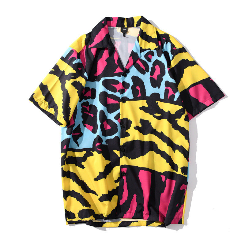 Chemise de plage à manches courtes avec graffiti colorblock