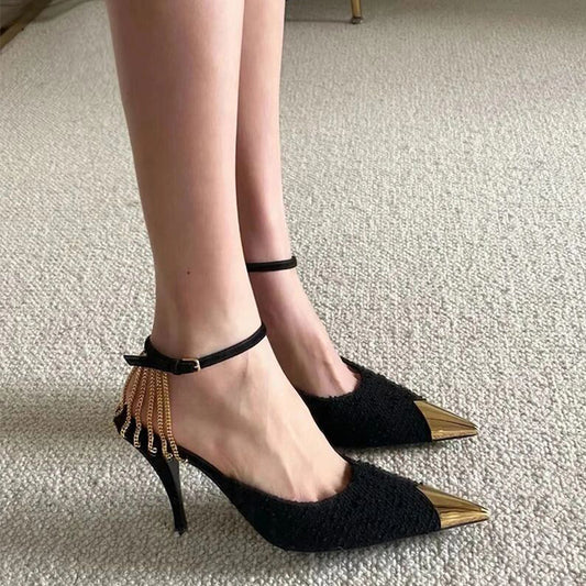 High Heels Feminine Metal Pointed Toe Buckle Strap