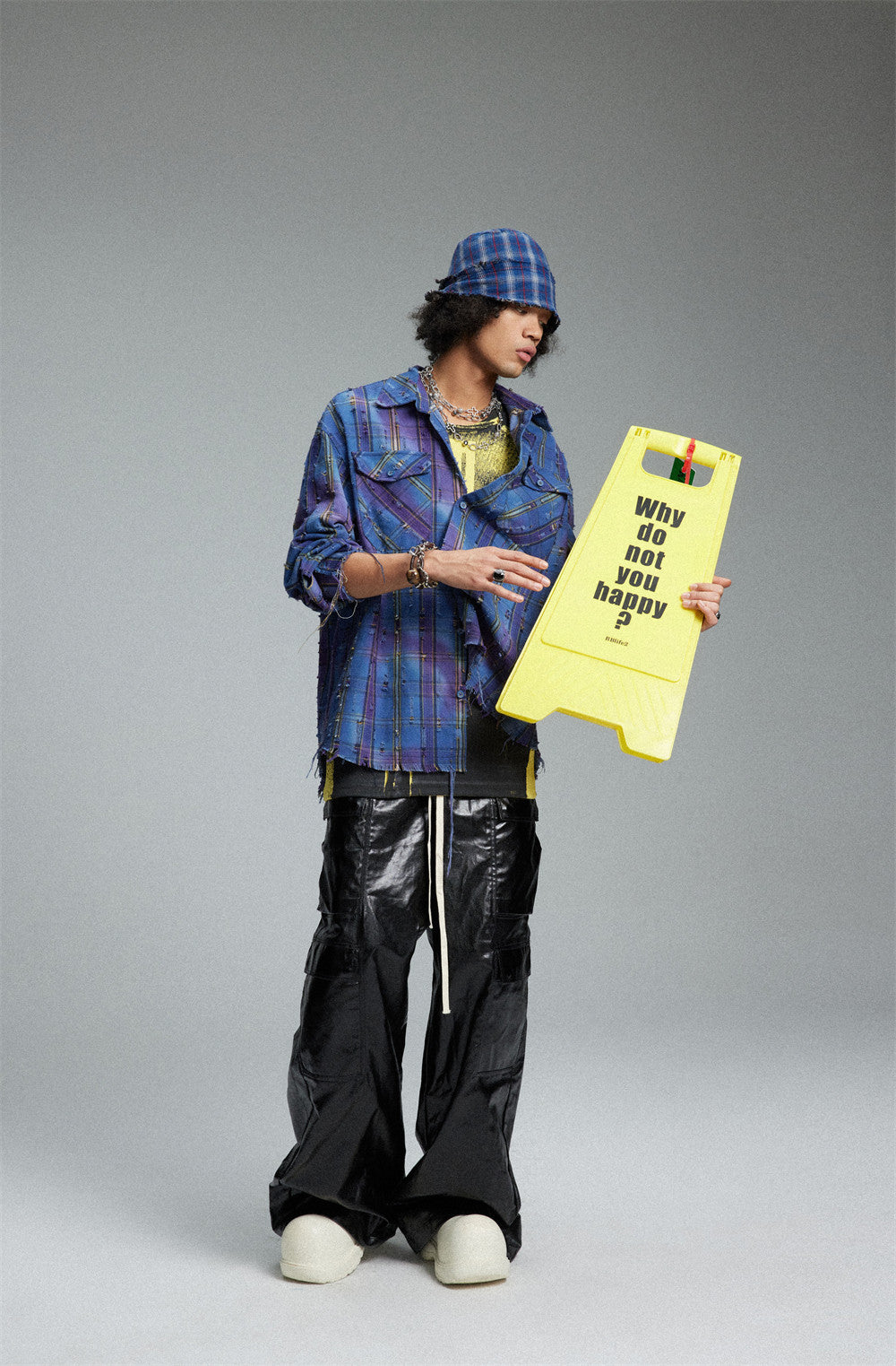 Tie-dye Gradient Plaid Shirt - High Street Fashion Design Sense