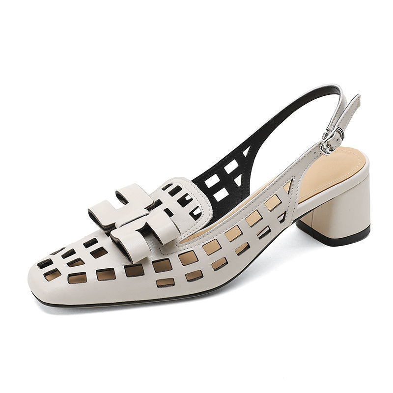 Chaussures à talons épais et bout romain creux pour femmes, grande taille