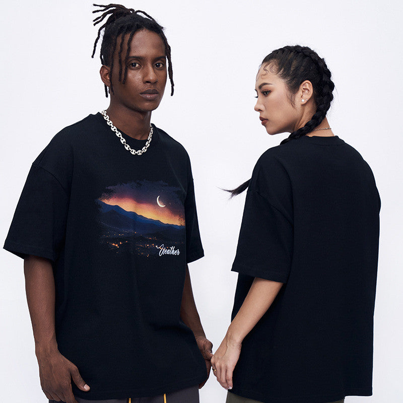 Drop Shoulder Sunset Print Short Sleeve Men