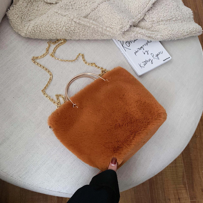 Fashion chain Plush straddle shoulder bag