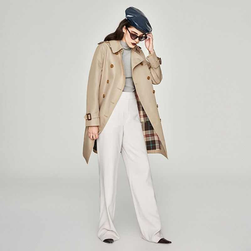 New Chameleon Women's Long Double Breasted Trench Coat