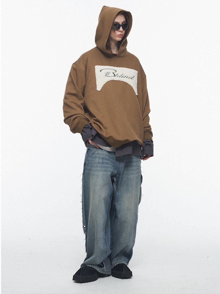 Sherpa Embroidered Loose Vintage Oversized Hooded Sweatshirt