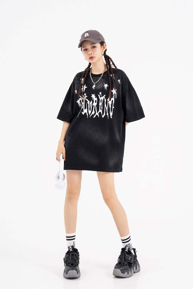 Letter Tie-dye Gradient Short-sleeved T-shirt For Men And Women