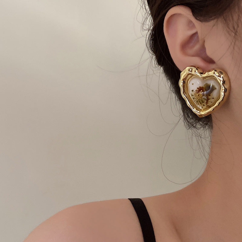 Boucles d'oreilles rétro en forme de cœur pour femmes
