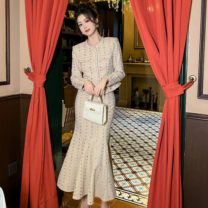 Coat Top High Waist Fishtail Skirt Two-piece Set