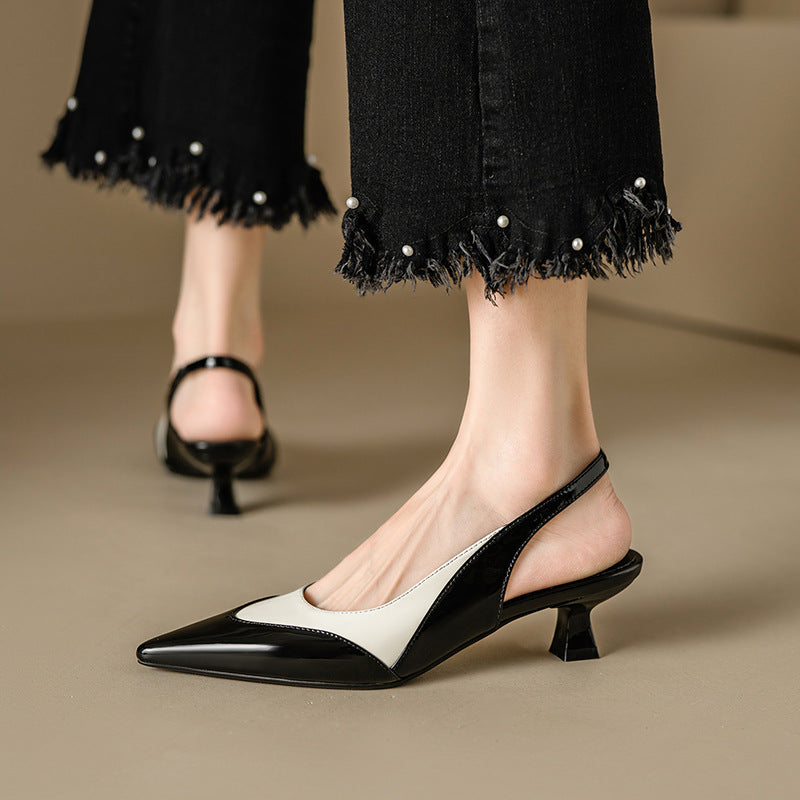 All-leather Thin Mid-heel Sandals