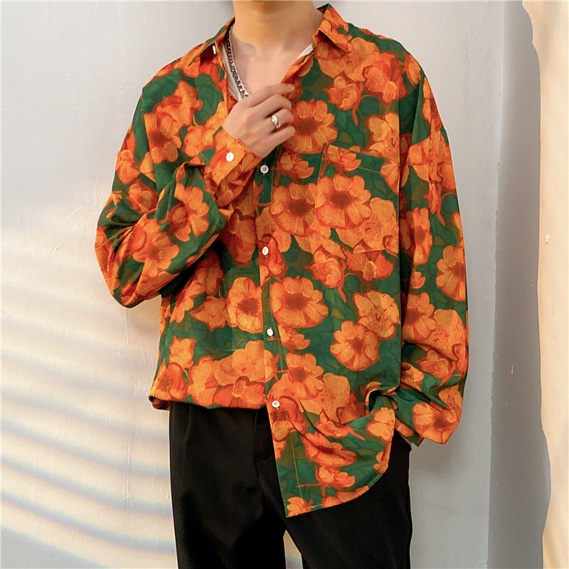 Loose Vintage Floral Shirt Long Sleeve