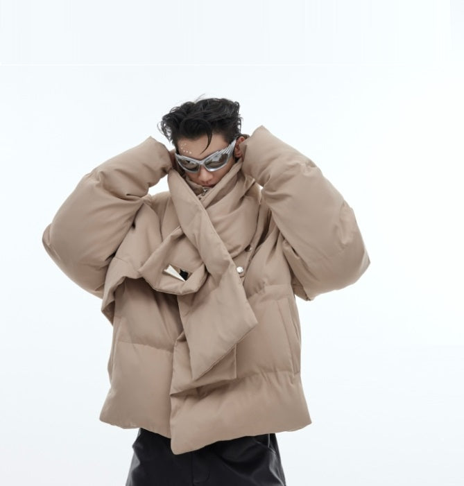 White Duck Down Stand-up Collar Down Jacket Scarf Design Short Thickened Coat