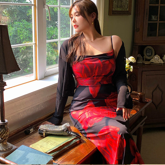 Sexy Rose Print Fish Tail Dress