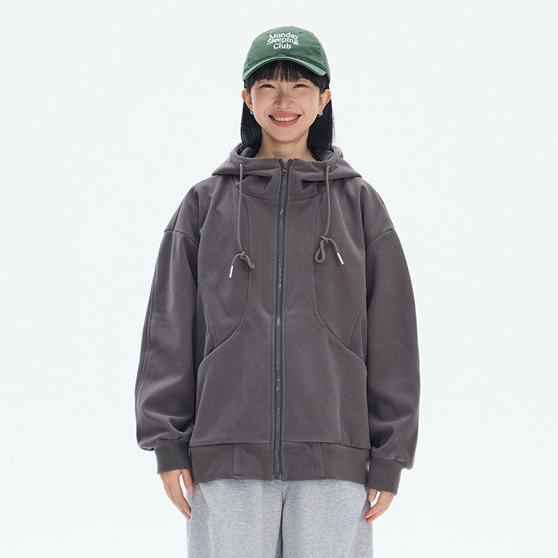 Autumn New Solid Color Stitching Hooded Heavy Couple Sweater