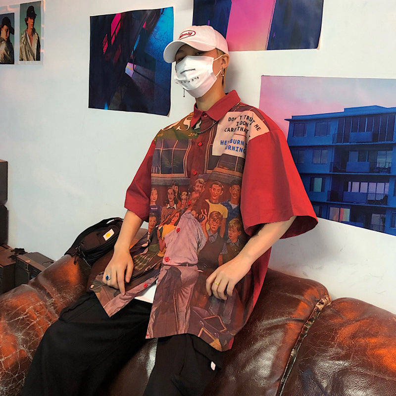 Summer Thin Red Short Sleeve Shirt