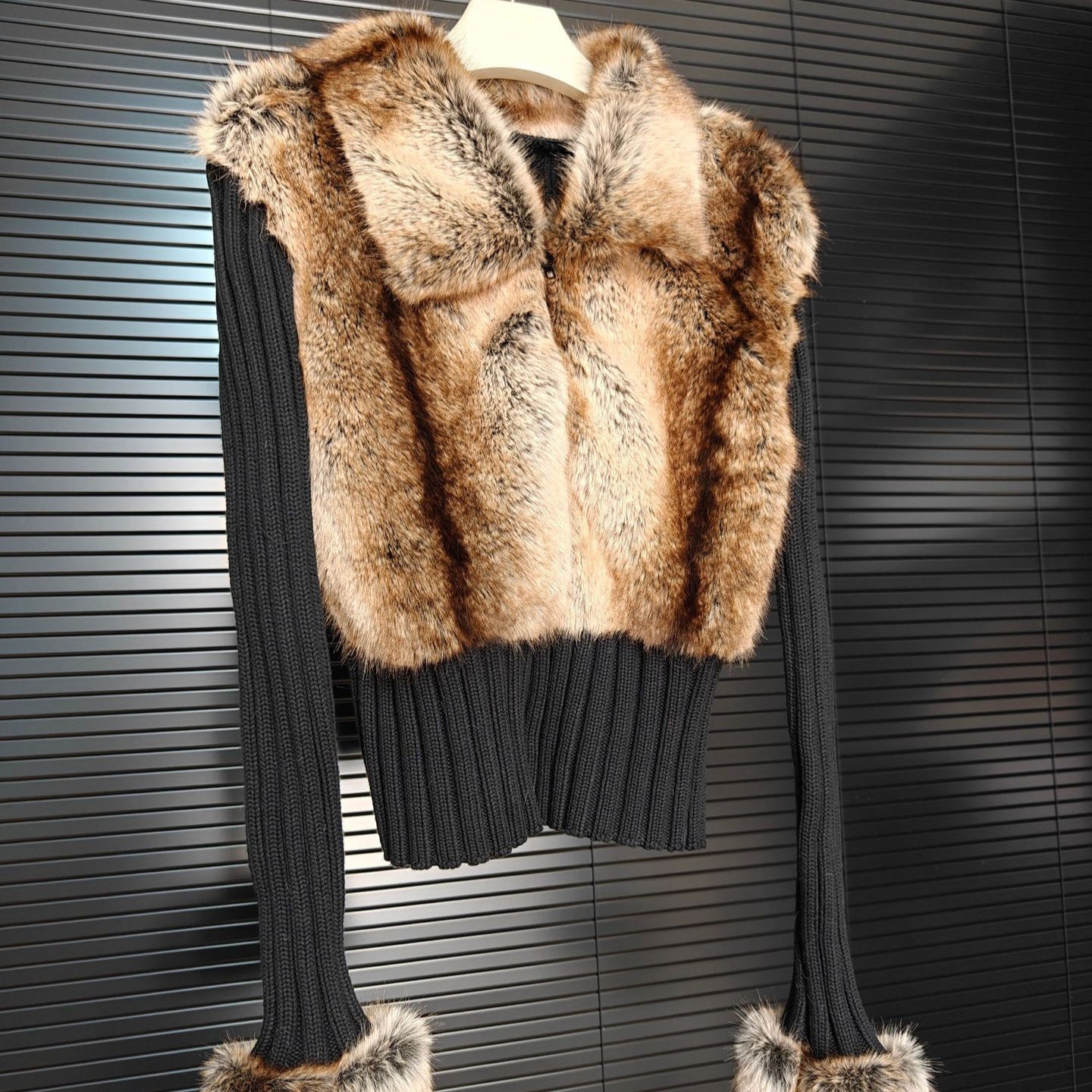 Winter New Environmentally Friendly Wool Slim Fit PatchworkFur Sweater