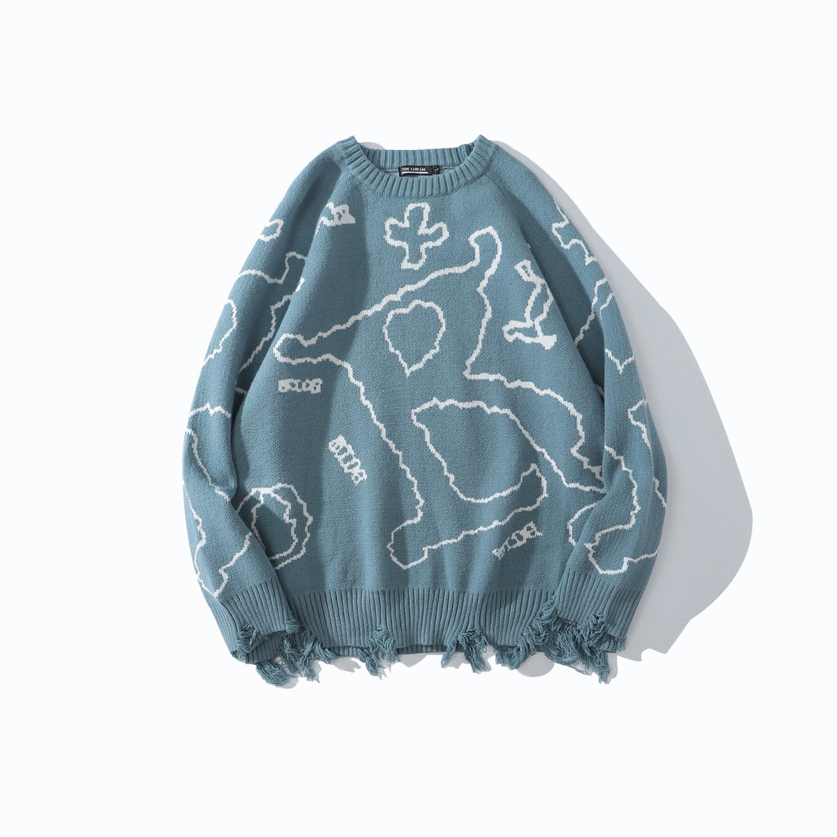 Blue Letter Jacquard Pullover Round Neck Winter Undercoat