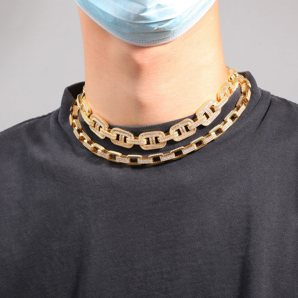 Hip-Hop Copper Micro-Set Zircon Clavicle Chain