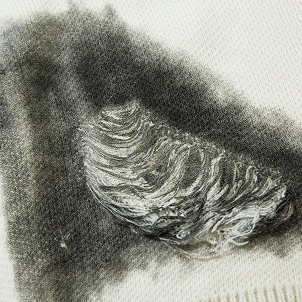 Inkjet Distressed Dirty Chain Round Neck Sweater