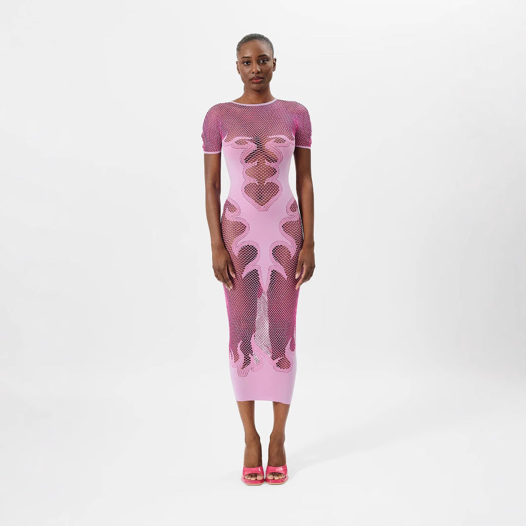 Flame Detail Fishnet Sexy Sheath Dress