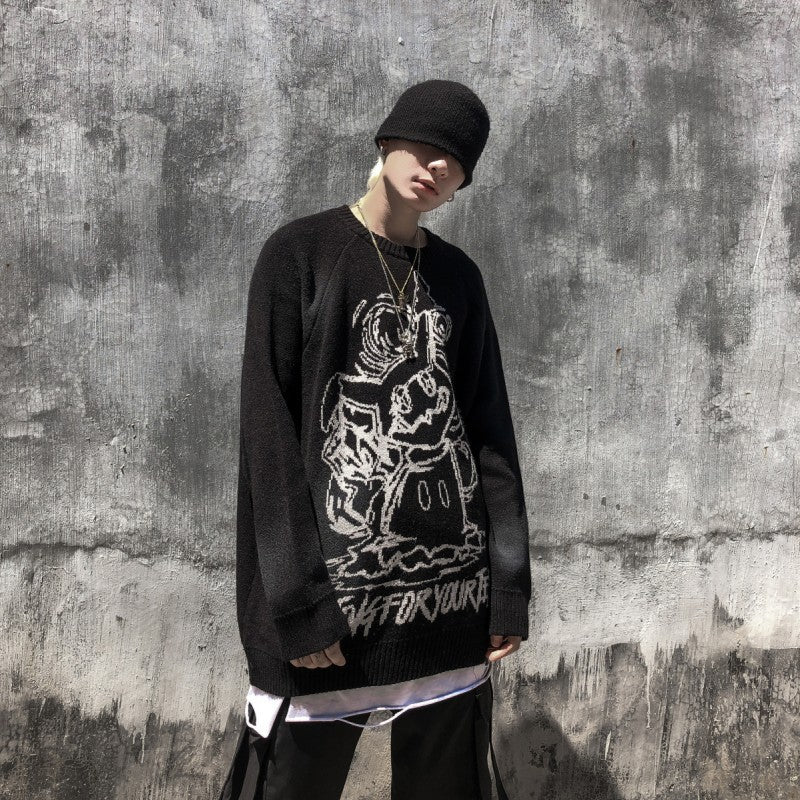 Pull épais brodé hip-hop à manches longues pour couple, automne et hiver