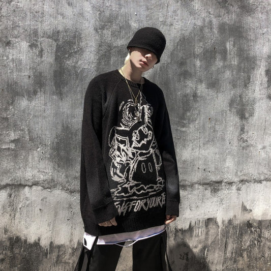 Pull épais brodé hip-hop à manches longues pour couple, automne et hiver