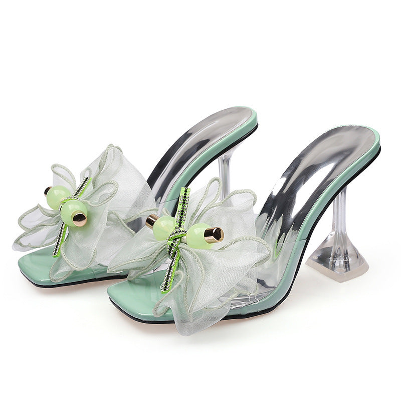 Chaussures à tête carrée grande taille pour femmes, fines et fleuries