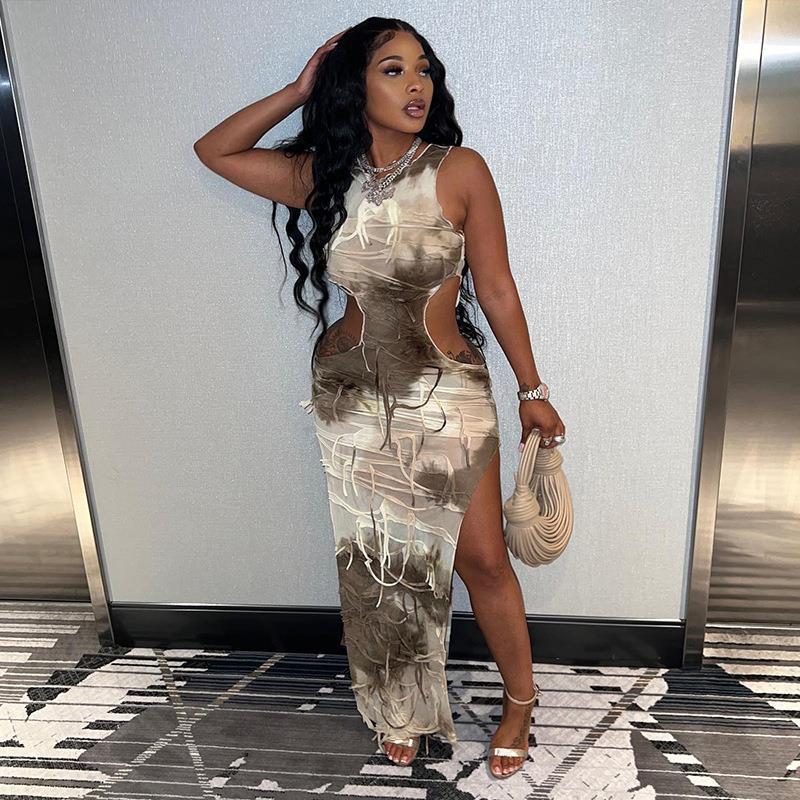 Fashion Tatted Sleeveless Tassel Ripped Dress