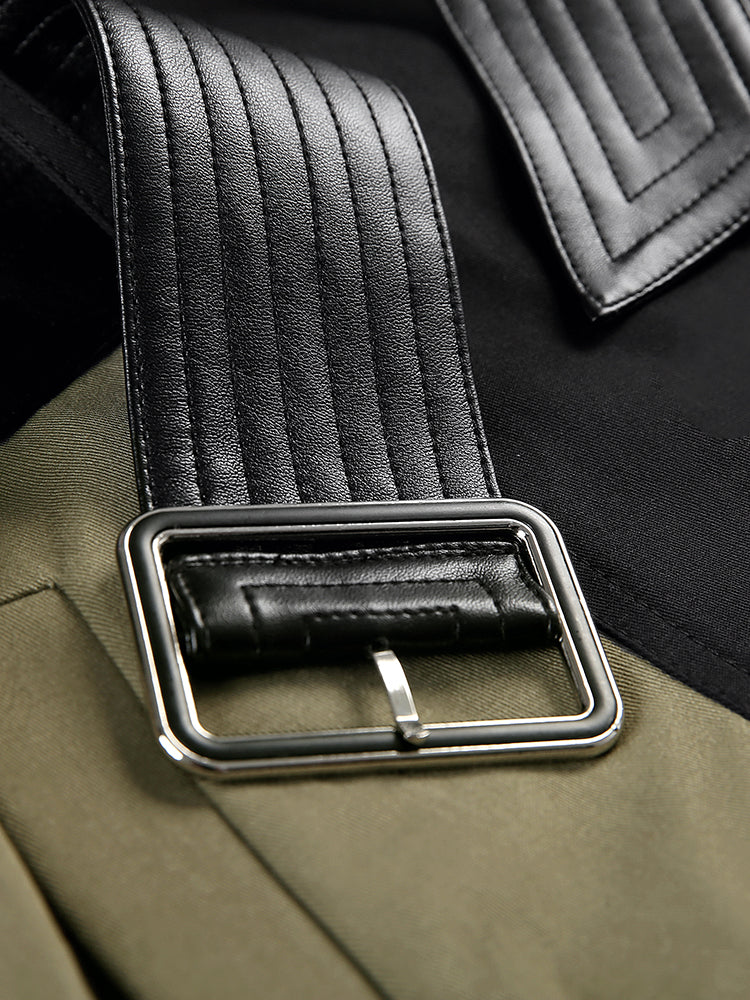 New Retro Color Matching British Style Trench Coat