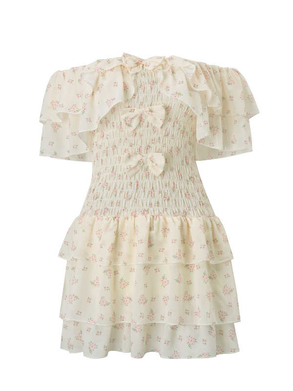 Three-dimensional Bow Decoration Dress Female Slim-fit Pleated Skirt