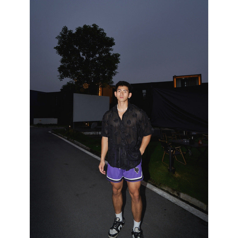 Chemise à manches courtes à imprimé floral tridimensionnel Heavy Industry