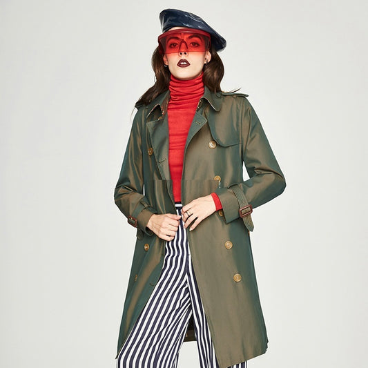 New Chameleon Women's Long Double Breasted Trench Coat