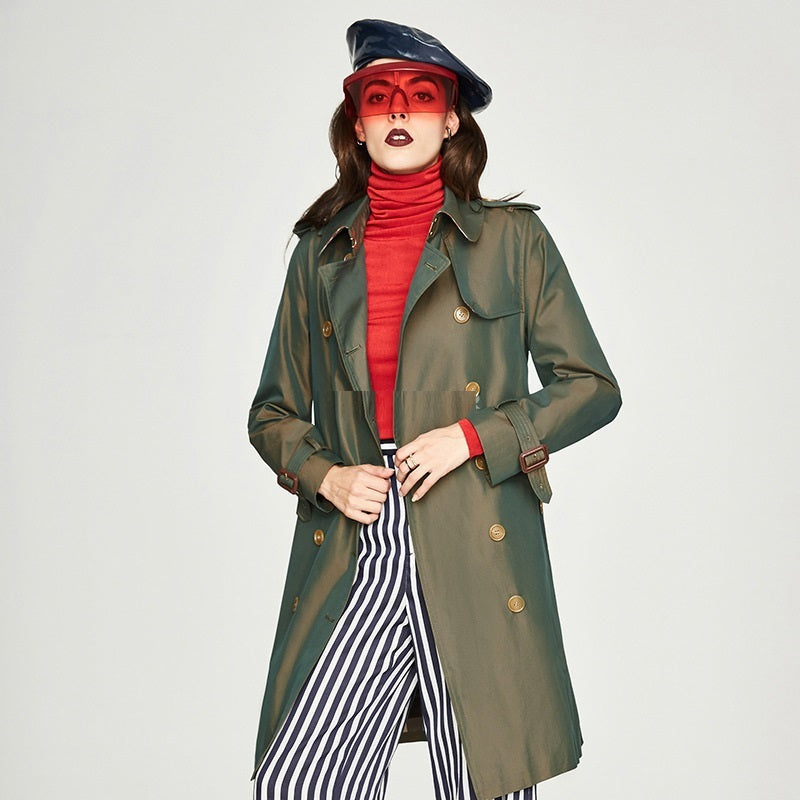 New Chameleon Women's Long Double Breasted Trench Coat