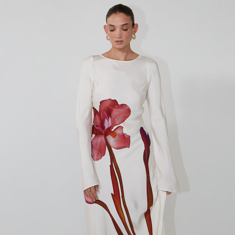 Abito a maniche lunghe con stampa floreale per le feste