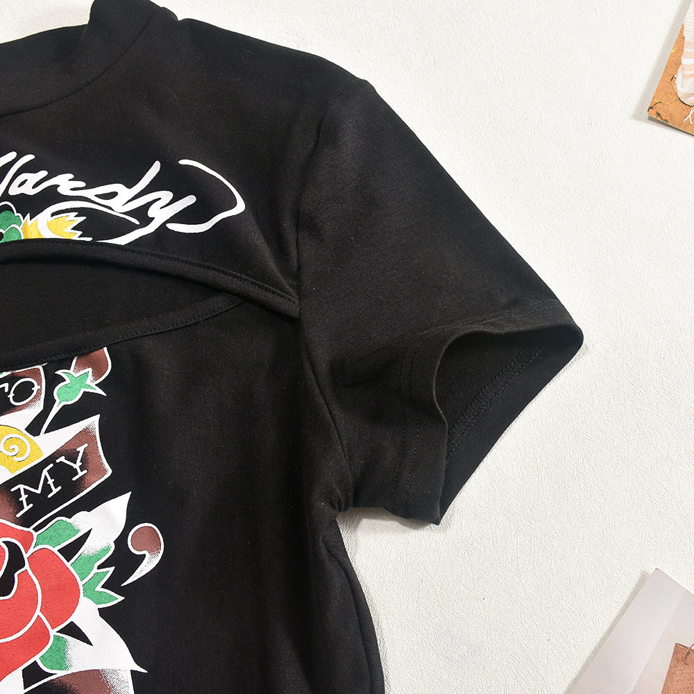 Haut court moulant imprimé rose