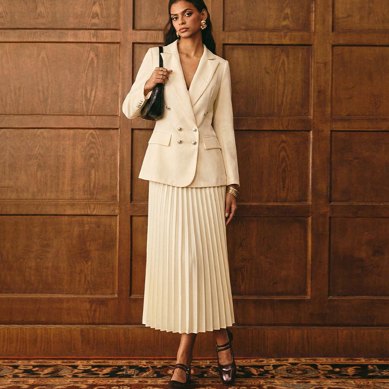 Solid-Color Chic And Stylish Coat And Skirt Set